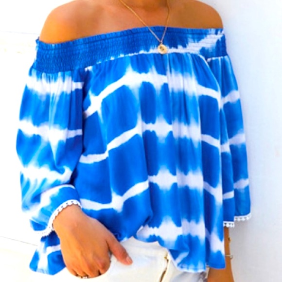 Striped Tye Dyed Off The Shoulder Top - Picture 3 of 4